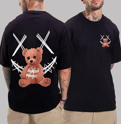 Oversized Manlino Bear Men's Cotton Black Graphic Printed T-Shirt