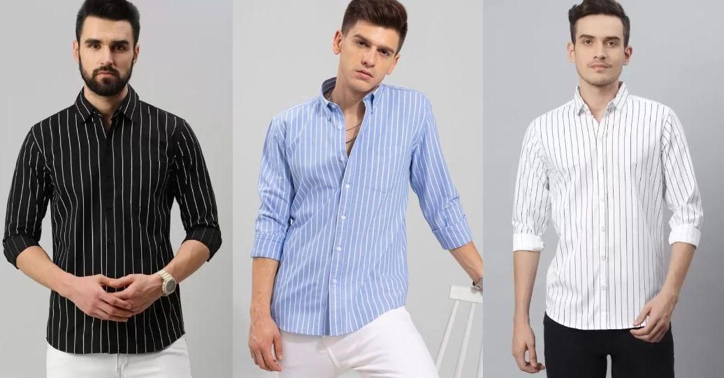 Men Regular Fit Striped Spread Collar Casual Shirt (Pack of 3)