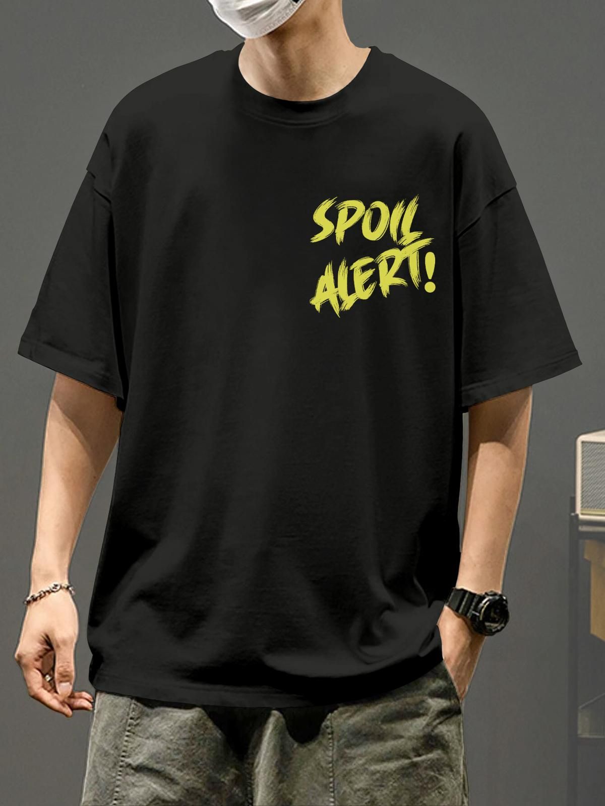 Oversized Manlino SpoilAlert Men's Cotton Black Graphic Printed T-Shirt