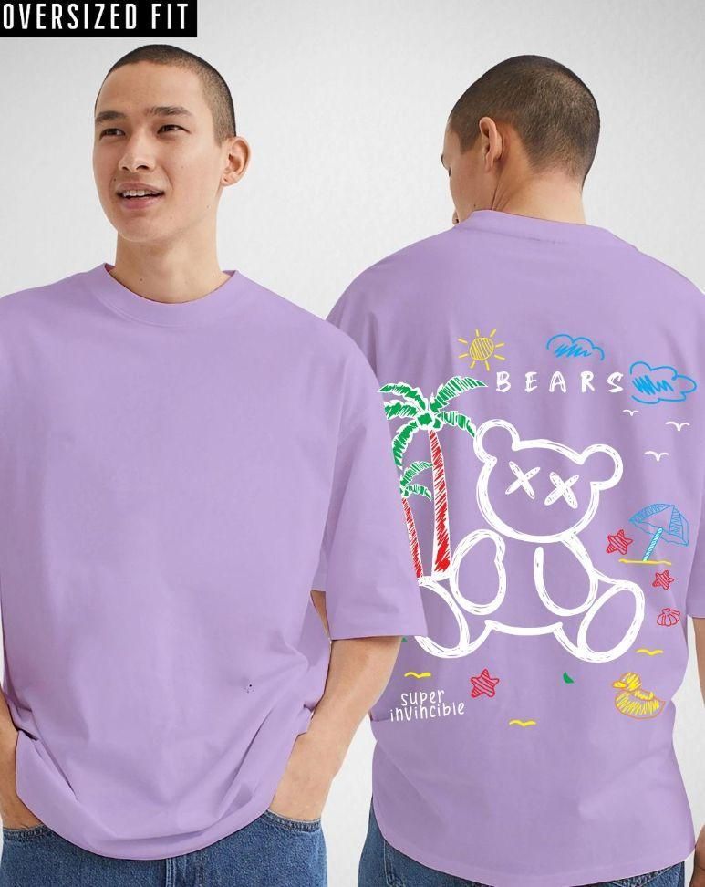 Oversized Bear Men's Cotton Lavender Graphic Printed T-Shirt