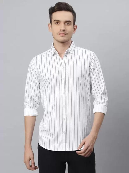 Men Regular Fit Striped Spread Collar Casual Shirt (Pack of 3)