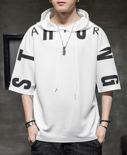 Oversized Crew Strong Men's Cotton Printed Hooded T-Shirt