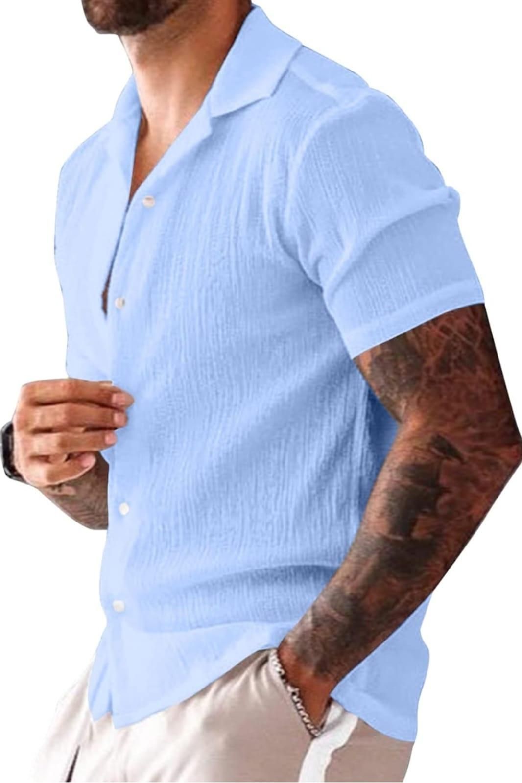 Men's Polycotton (Popcorn Fabric ) Solid Half Sleeves Casual Shirt