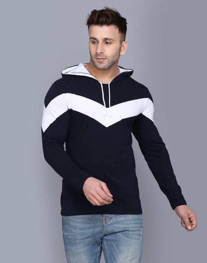 Cotton Color Block Full Sleeves Hooded T-Shirt