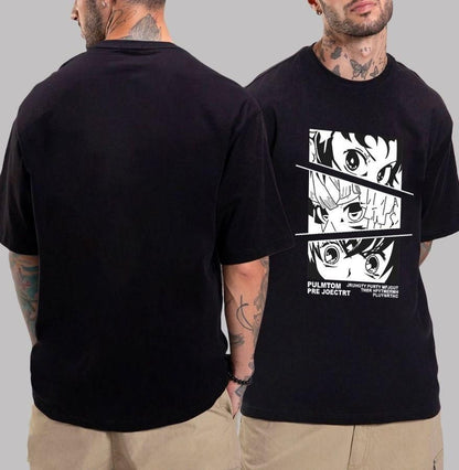 Oversized Manlino Anime Men's Cotton Black Graphic Printed T-Shirt