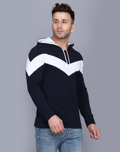 Cotton Color Block Full Sleeves Hooded T-Shirt