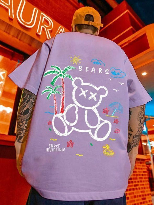 Oversized Bear Men's Cotton Lavender Graphic Printed T-Shirt