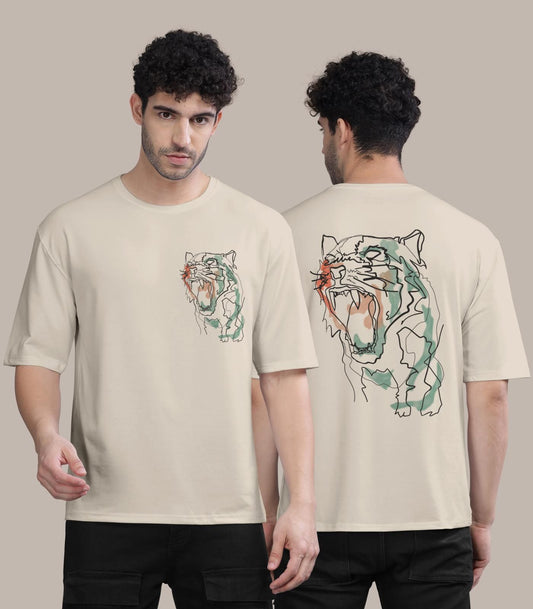 Oversized Crew Tiger Men's Cotton Blend Printed T-Shirt