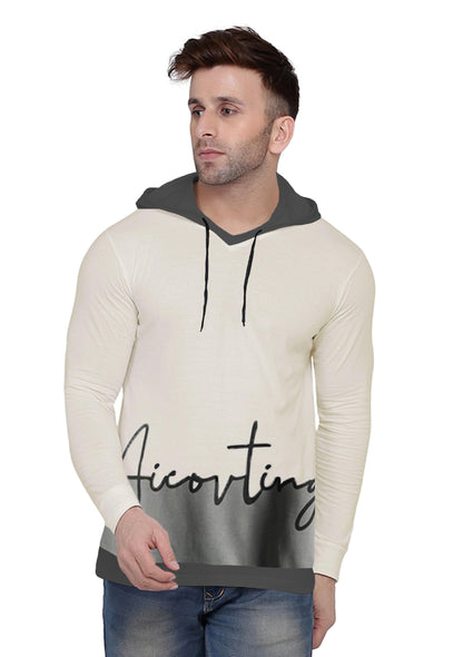 Cotton Blend Printed Full Sleeves Mens Hooded Neck T-Shirt