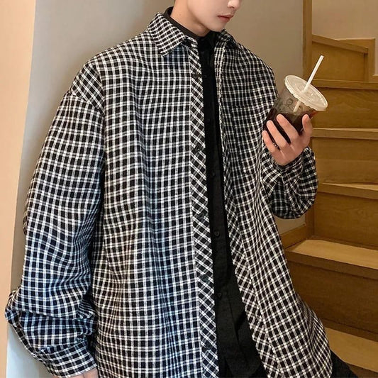 Men Checkered Casual Black Oversized  Shirt