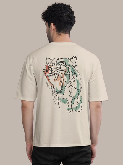 Oversized Crew Tiger Men's Cotton Blend Printed T-Shirt