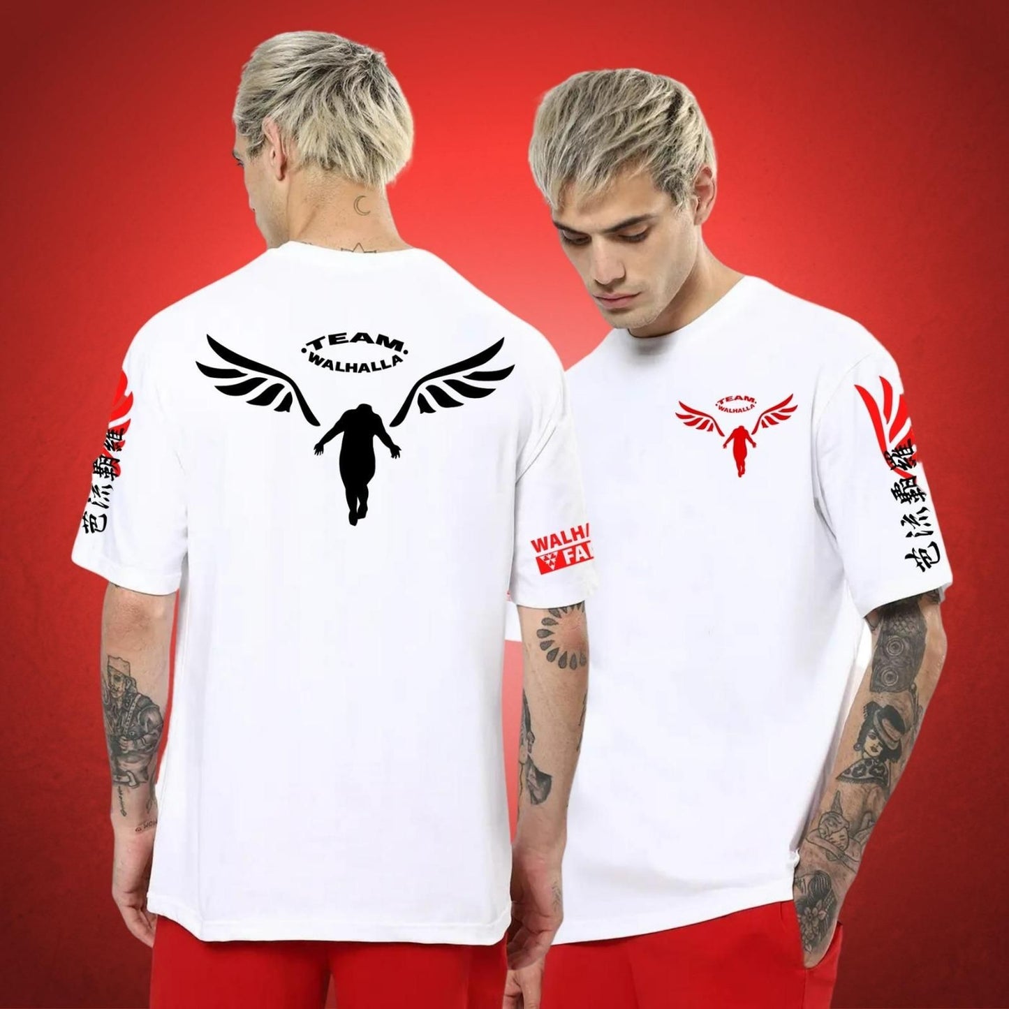 Oversized Crew Angel Men's Cotton White Printed T-Shirt