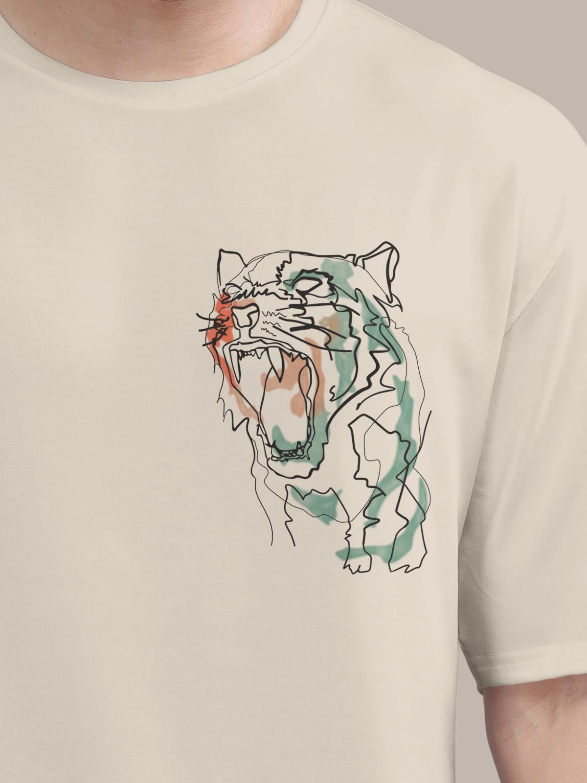 Oversized Crew Tiger Men's Cotton Blend Printed T-Shirt